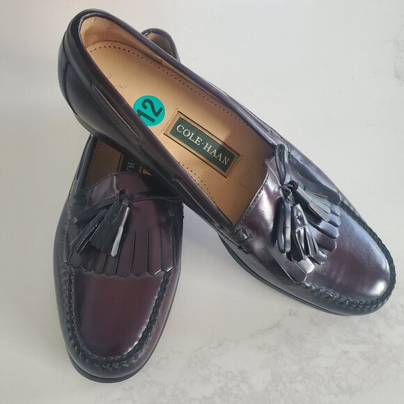 New Cole Haan Men\'s Burgandy Brown Leather Tassel Loafters  size 12 main image 8